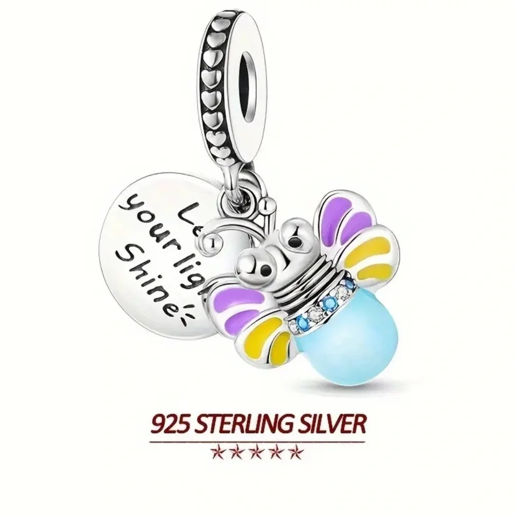 S925 Sterling Silver Bee Charm with Blue and Purple Accents - NWT